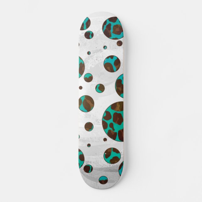 Leopard Brown and Teal PrintPolka Dots Skateboard (Front)