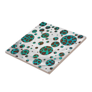 Leopard Brown and Teal PrintPolka Dots Tile