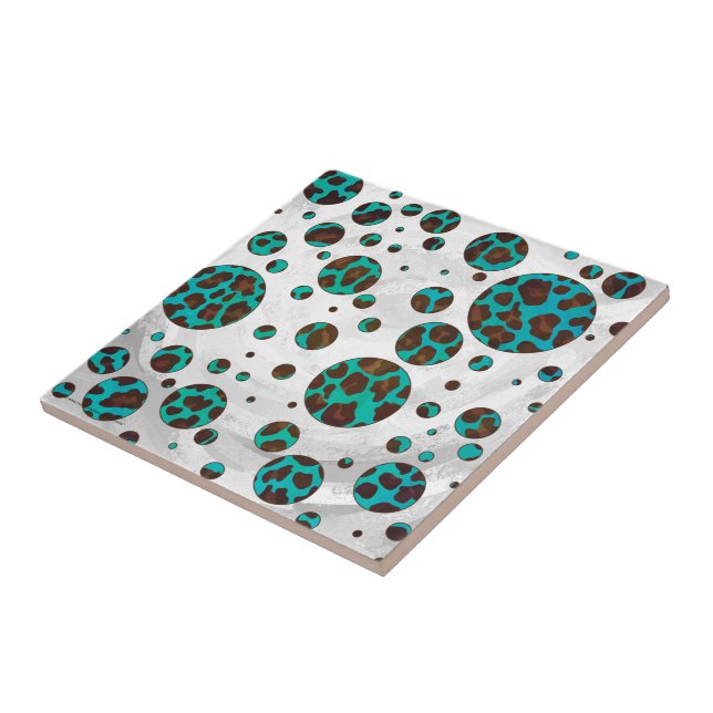Leopard Brown and Teal PrintPolka Dots Tile (Side)