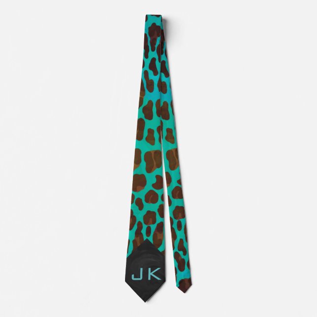 Leopard Brown and Teal Tie (Front)