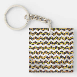 Leopard Brown and Yellow Cevron Print Key Ring