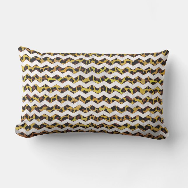 Leopard Brown and Yellow Cevron Print Lumbar Cushion (Front)