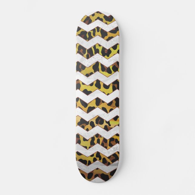 Leopard Brown and Yellow Cevron Print Skateboard (Front)
