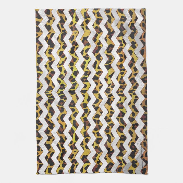 Leopard Brown and Yellow Cevron Print Tea Towel (Vertical)