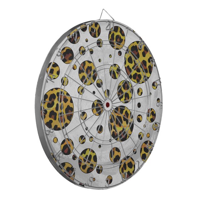 Leopard Brown and Yellow Polka Dot Dartboard (Front Left)