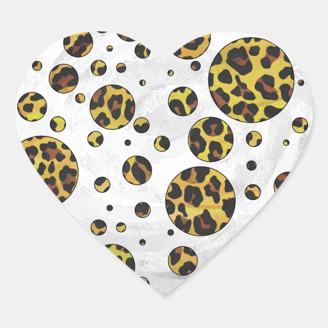 Leopard Brown and Yellow Polka Dot Heart Sticker (Front)