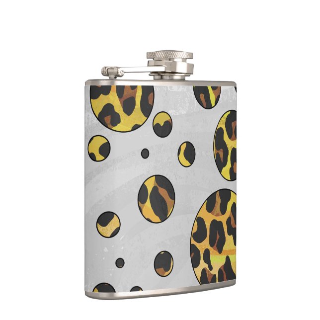 Leopard Brown and Yellow Polka Dot Hip Flask (Right)