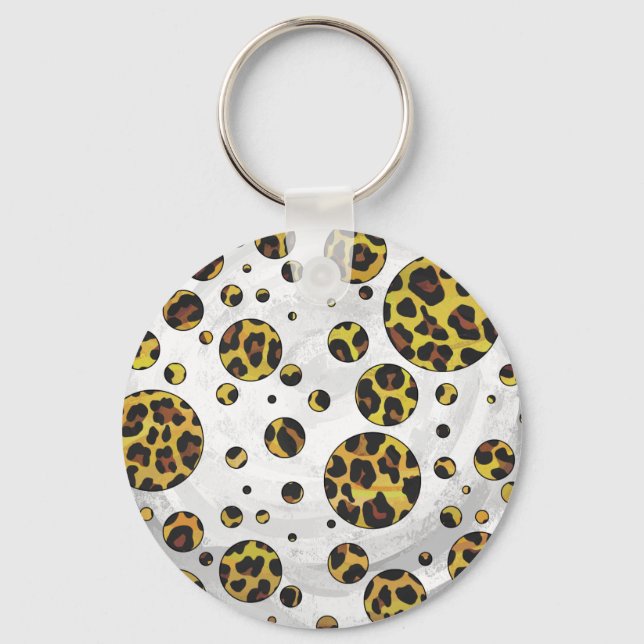 Leopard Brown and Yellow Polka Dot Key Ring (Front)