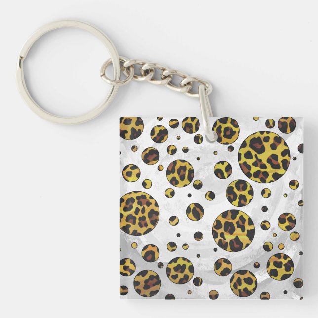 Leopard Brown and Yellow Polka Dot Key Ring (Front)