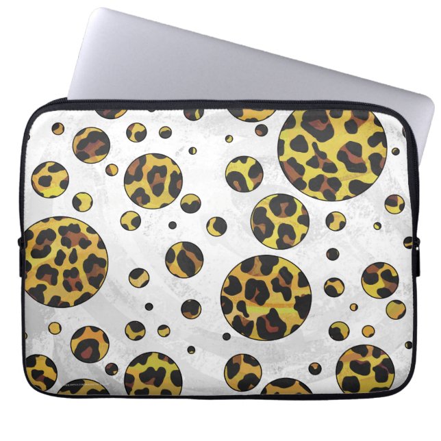Leopard Brown and Yellow Polka Dot Laptop Sleeve (Front)