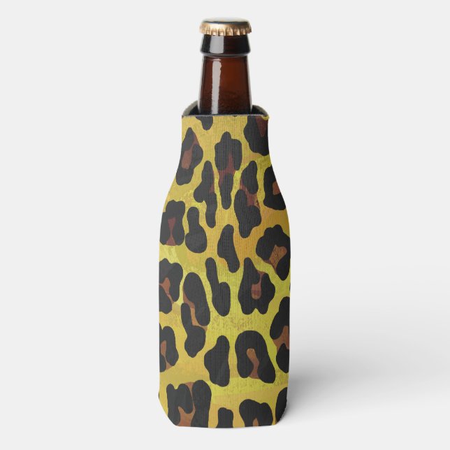 Leopard Brown and Yellow Print Bottle Cooler (Bottle Front)