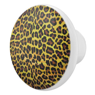 Leopard Brown and Yellow Print Ceramic Knob