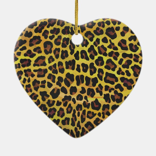 Leopard Brown and Yellow Print Ceramic Ornament (Back)