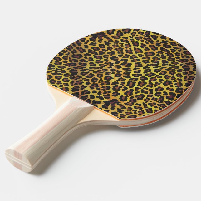 Leopard Brown and Yellow Print Ping Pong Paddle (Front Angle)