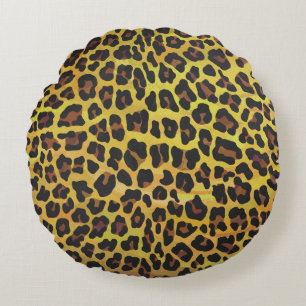 Leopard Brown and Yellow Print Round Cushion