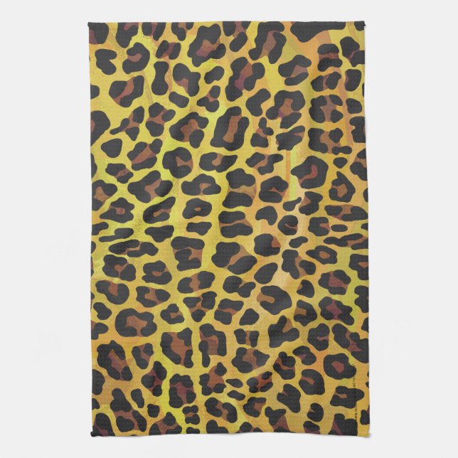 Leopard Brown and Yellow Print Tea Towel (Vertical)