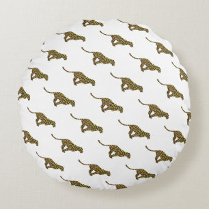 Leopard Brown and Yellow Silhouette Round Cushion