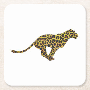 Leopard Brown and Yellow Silhouette Square Paper Coaster