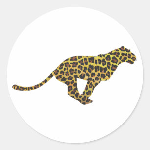Leopard Brown and Yellow Siloette Classic Round Sticker