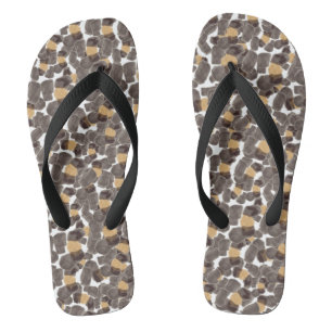 Leopard Brown Black Adult Flip Flops, Wide Straps Thongs