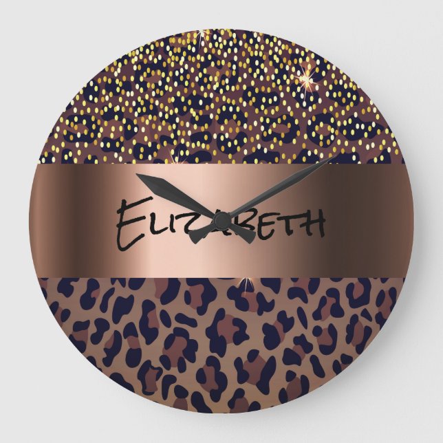 Leopard brown black bronze large clock (Front)