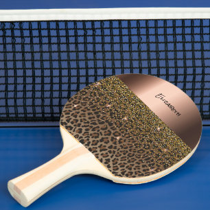 Leopard brown black elegant name ping pong paddle