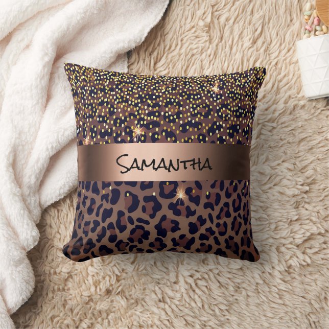 Leopard brown black pattern name cushion (Blanket)