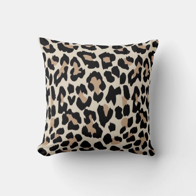 Leopard brown & black skin print cushion (Front)