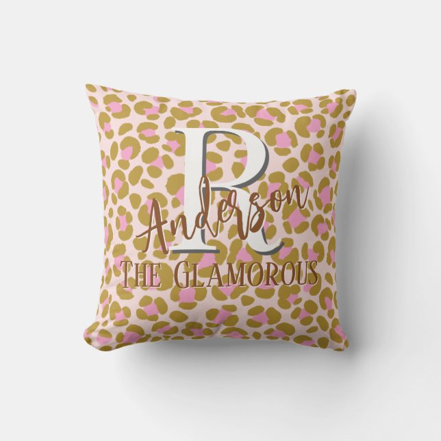 Leopard Brown Pink Beige Personalised Cushion (Front)