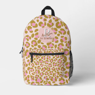 Leopard Brown Pink Beige Personalised Printed Backpack
