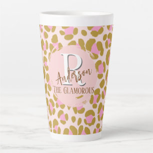 Leopard Brown Pink Beige Personalized Latte Mug