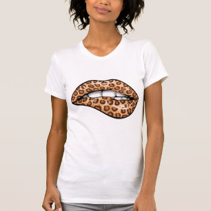 Leopard brown spotted cheetah pattern lips T-Shirt