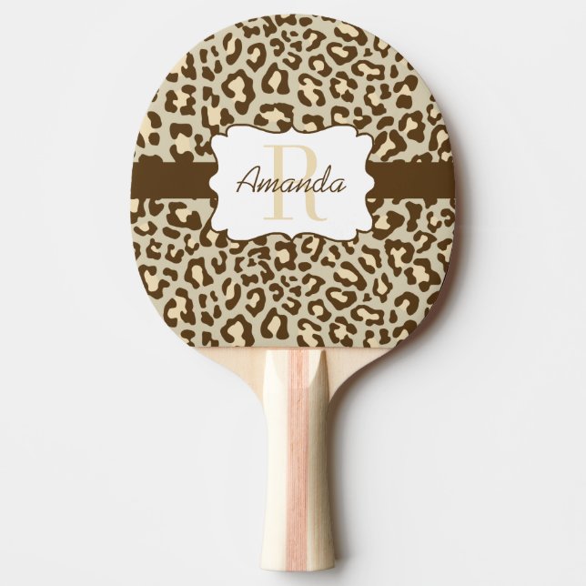 Leopard Brown Tan Peach Ping Pong Paddle (Front)