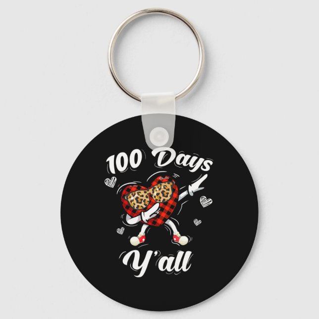 Leopard Buffalo Plaid 100 Days Y'all Of School Dab Key Ring (Front)