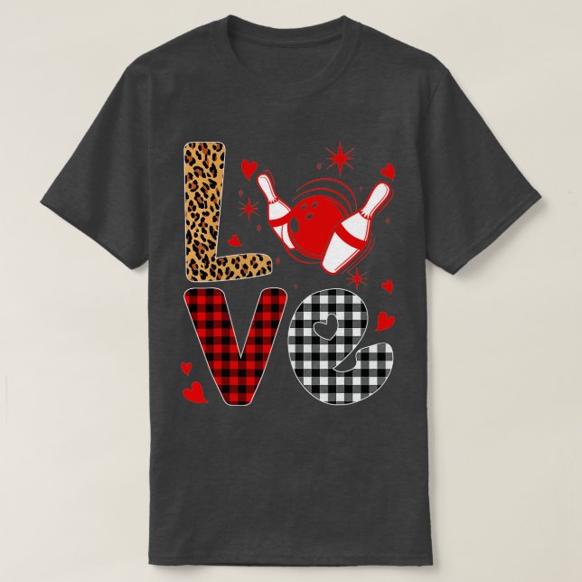 Leopard Buffalo Plaid Bowling Player Funny Valenti T-Shirt (Design Front)