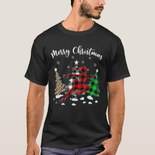 Leopard Buffalo Plaid Ice Skating Player Christmas T-Shirt