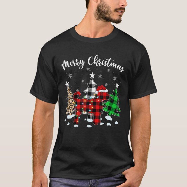 Leopard Buffalo Plaid Labradoodle Dog Christmas Pa T-Shirt (Front)
