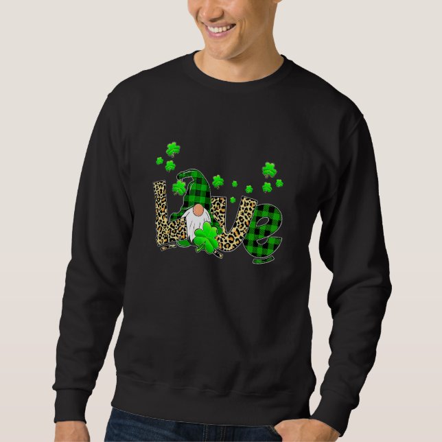 Leopard Buffalo Plaid Love St Patricks Day Gnomes  Sweatshirt (Front)