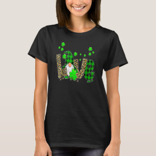 Leopard Buffalo Plaid Love St Patricks Day Gnomes T-Shirt