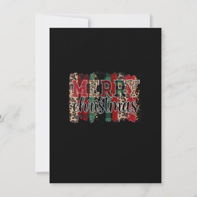 Leopard Buffalo Plaid Merry Christmas Xmas Christi Invitation (Front)
