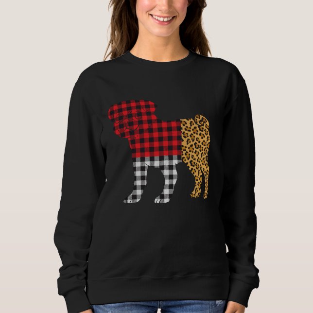 Leopard Buffalo Plaid Pug Dog  Valentine s day Sweatshirt (Front)