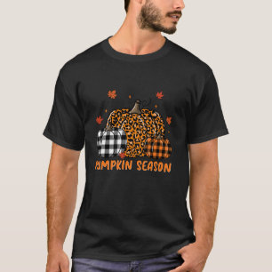 Leopard Buffalo Plaid Pumpkin Season Cute Fall Tha T-Shirt