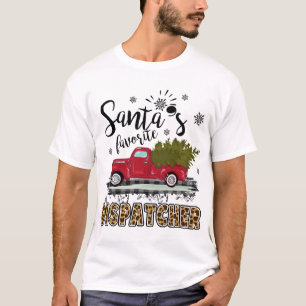 Leopard Buffalo Plaid Santa's Favourite Dispatcher T-Shirt