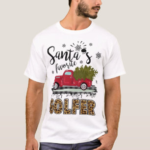 Leopard Buffalo Plaid Santa's Favourite Golfer Chr T-Shirt