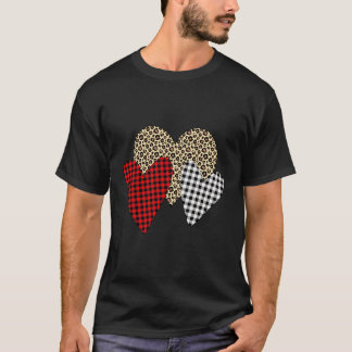 Leopard Buffalo Striped Plaid Splicing Heart Valen T-Shirt