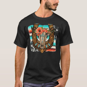 Leopard Bull Skull Horseshoe Rodeo Mum Western Cow T-Shirt