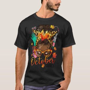 Leopard Bun Hair Black Girl Oct NICU Nurse Birthda T-Shirt