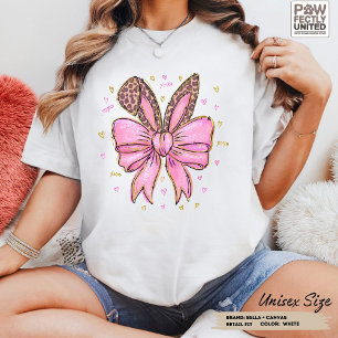 Leopard Bunny Coquette Preppy Bow with Ears Tri-Blend Shirt