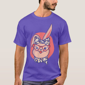 Leopard Bunny Face Tie Dye Glasses Headband Happy  T-Shirt