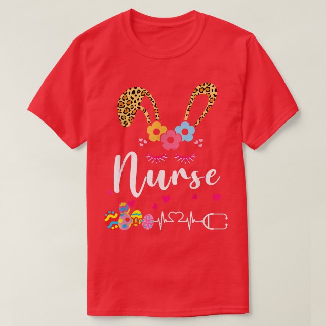 Leopard Bunny Nurse Happy Easter  T-Shirt (Design Front)
